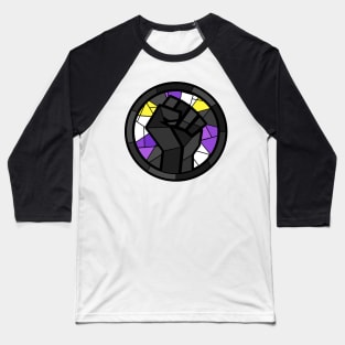 BLM Stained Glass Fist (Non-Binary) Baseball T-Shirt